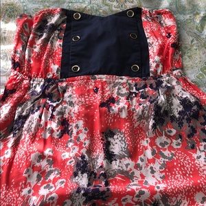 Floral Red and Navy Strapless Women's Top